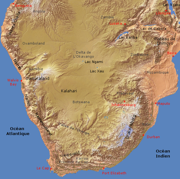 Carte de l'Afrique Australe.