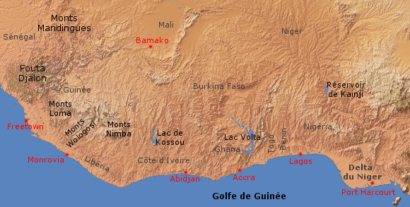 Carte de l'Afrique de l'Ouest (Golfe de Guine).