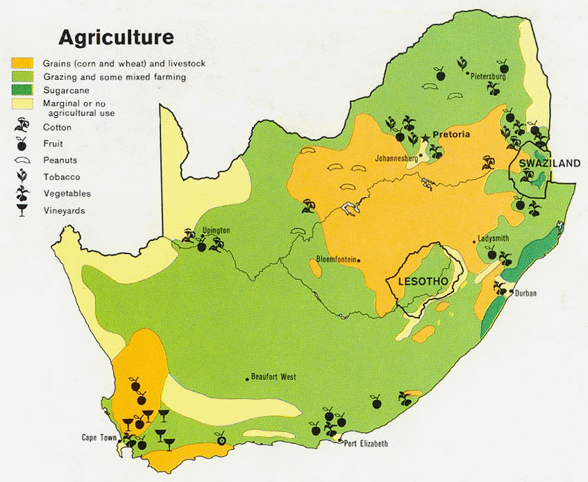 Carte de l'Afrique du Sud  (agriculture).