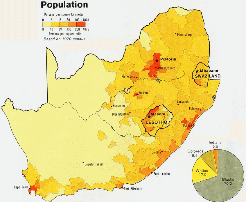 Carte de l'Afrique du Sud  (démographie).