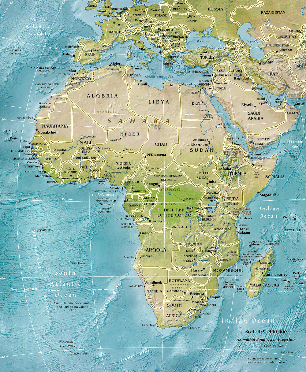 Carte de l'Afrique (physique).