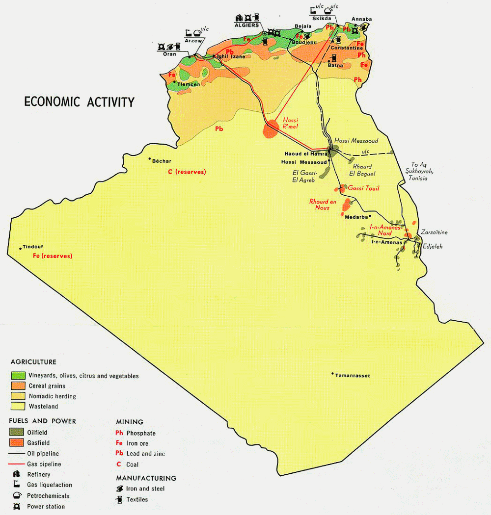 Carte de l'Algérie : les activités économiques.