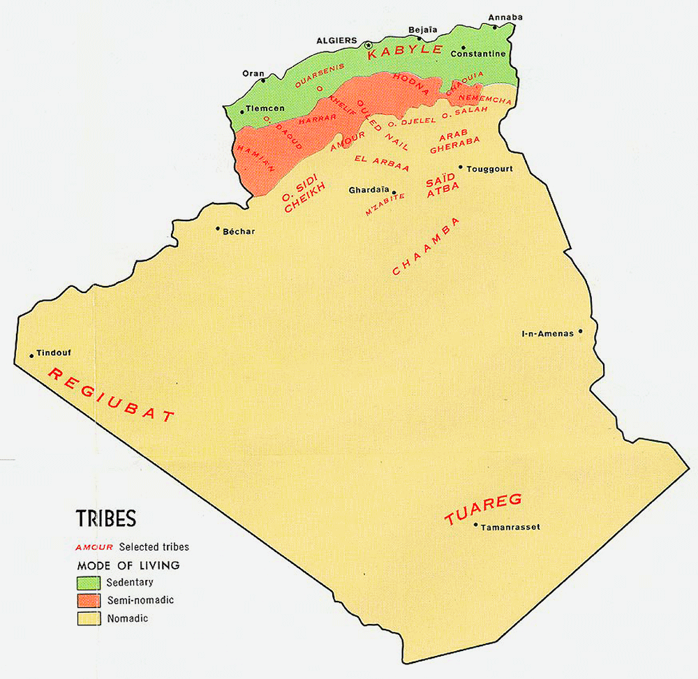 Carte de l'Algérie : l'ethnographie (les tribus).