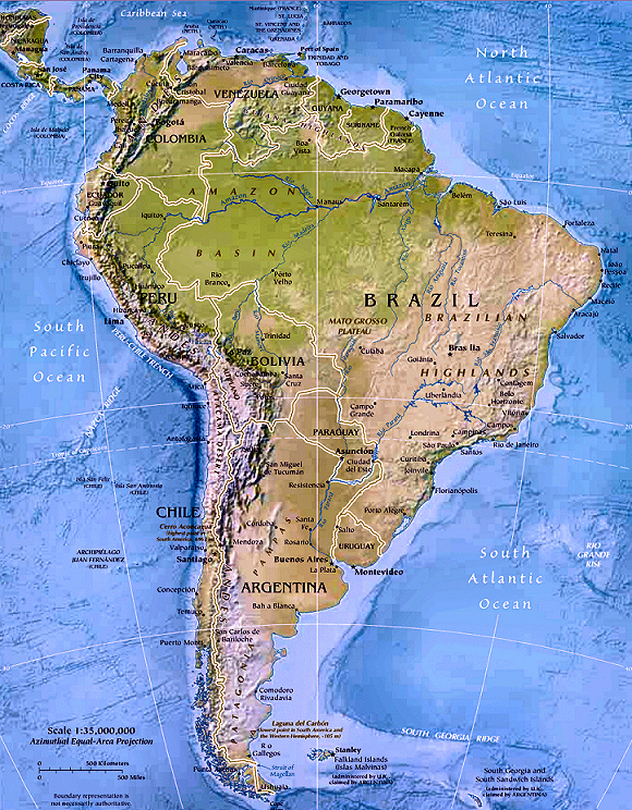 Carte de l'Amérique du Sud.