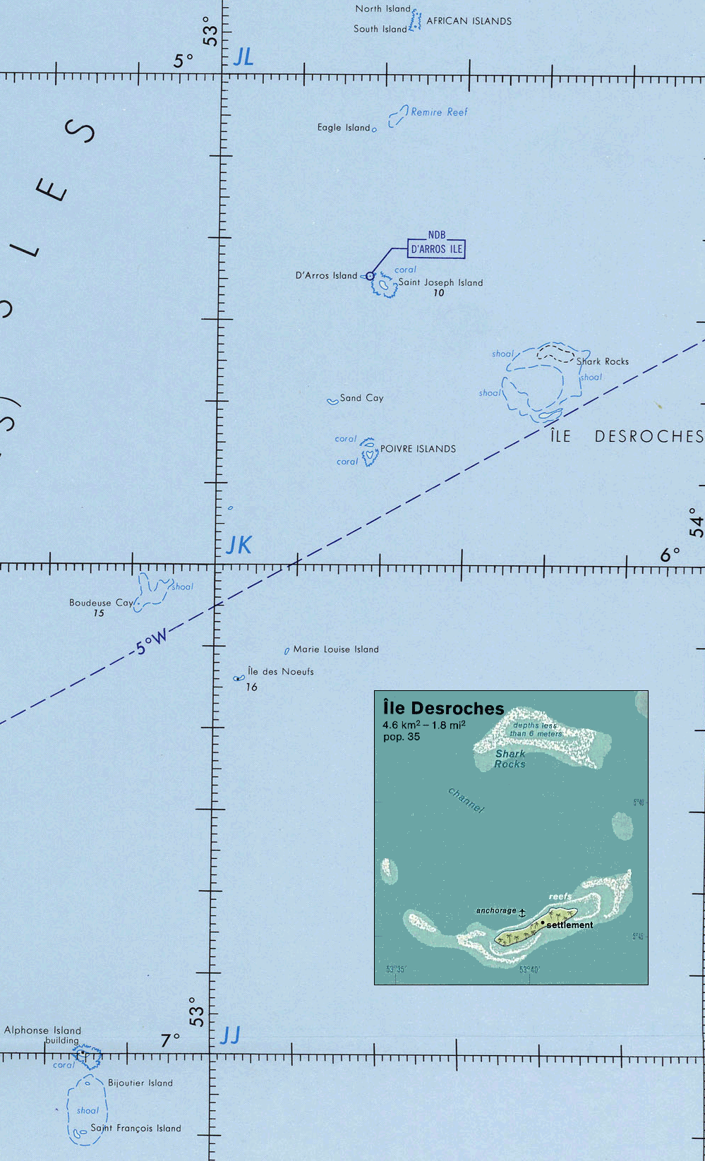 Carte des Seychelles : groupe des îles Amirantes..