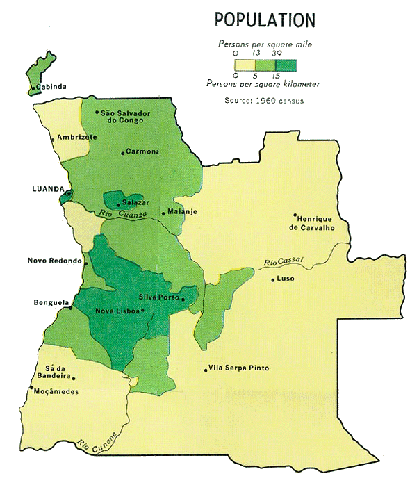 Carte de l'Angola  (démographie).