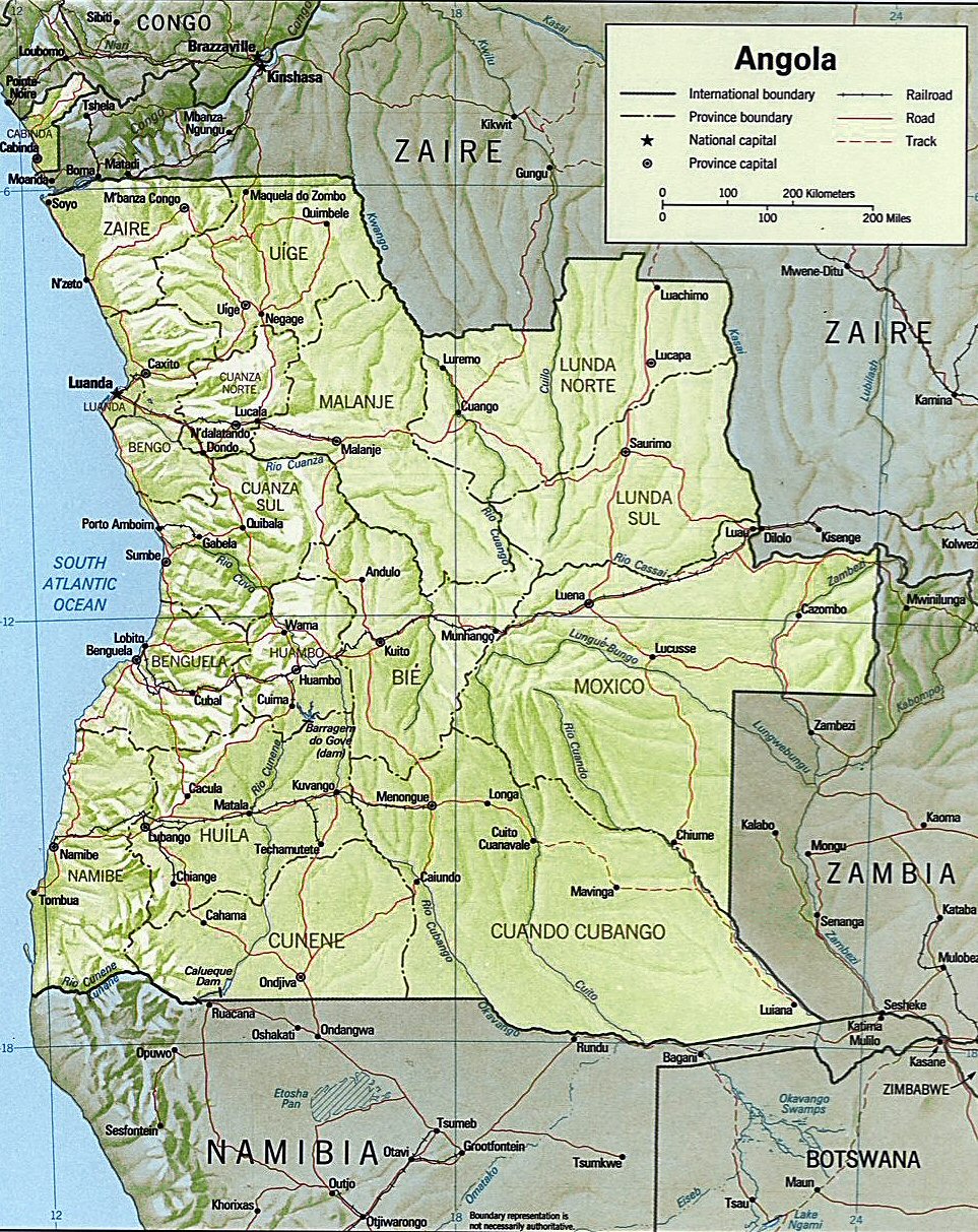 Carte de l'Angola (topographie).