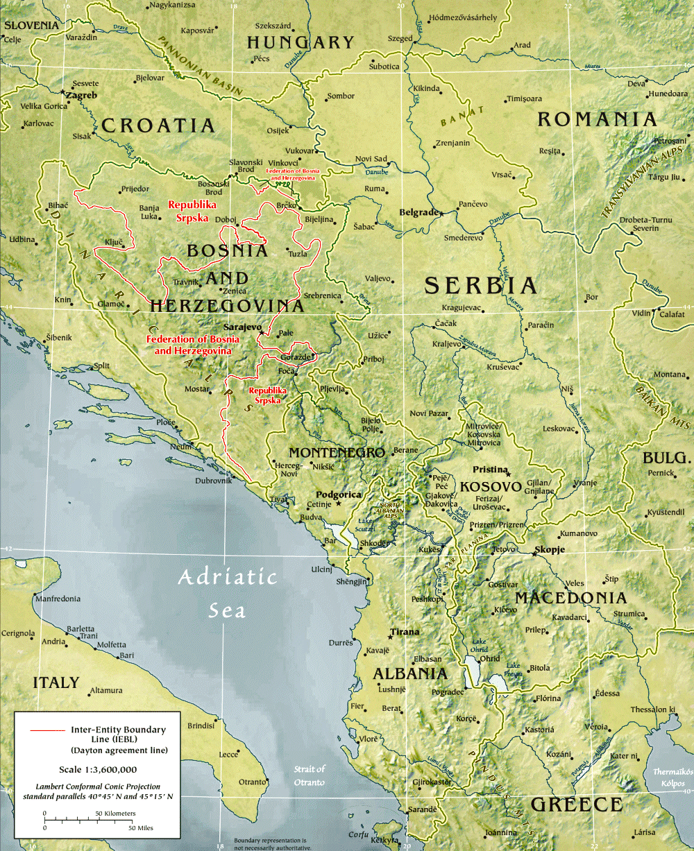 Carte des Balkans centraux (physique).