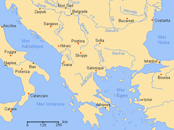 Carte des principaux fleuves des Balkans