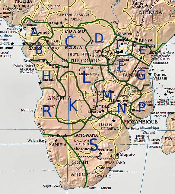 Zones de Guthrie : rpartition des langues bantoues en Afrique.