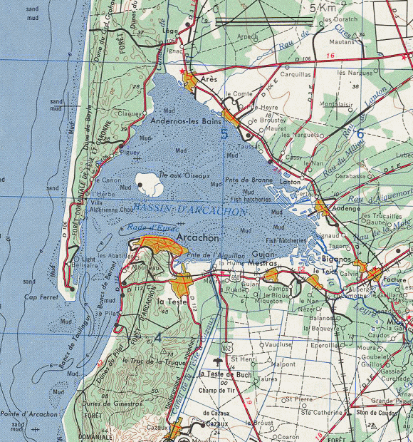 Carte du Bassin d'Arcachon.