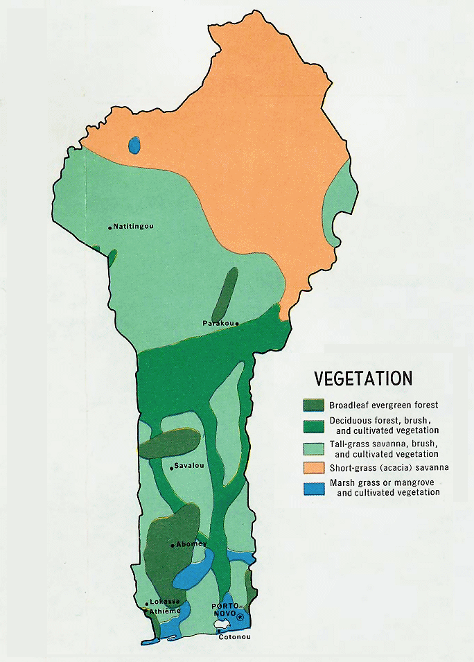 Carte de la végétation du Benin.