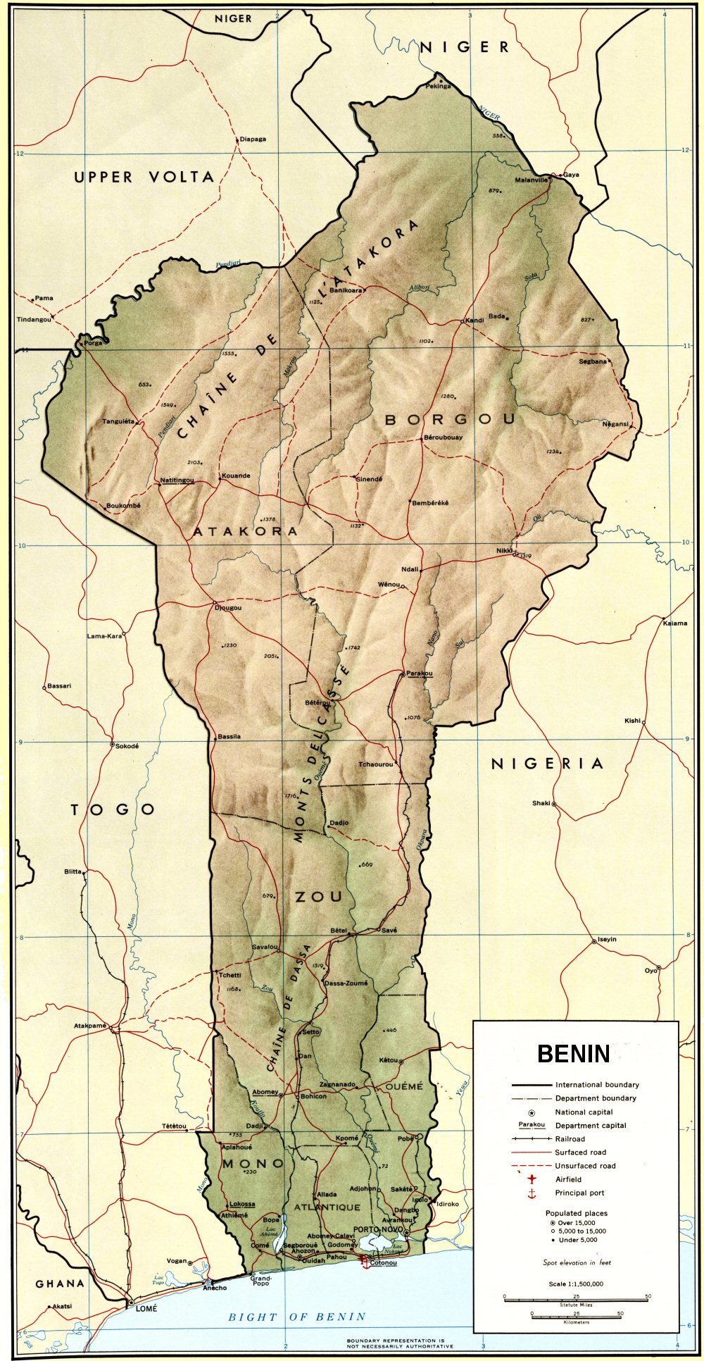 Carte topographique du Benin.