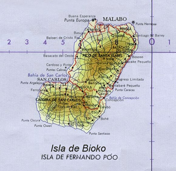 Carte de l'le de Bioko (Fernando Poo).