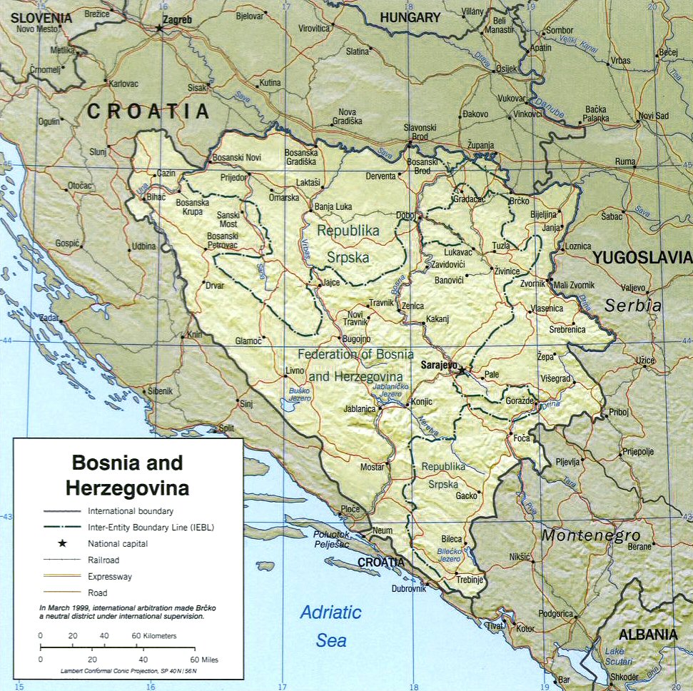 Carte de la Bosnie et Herzgovine.