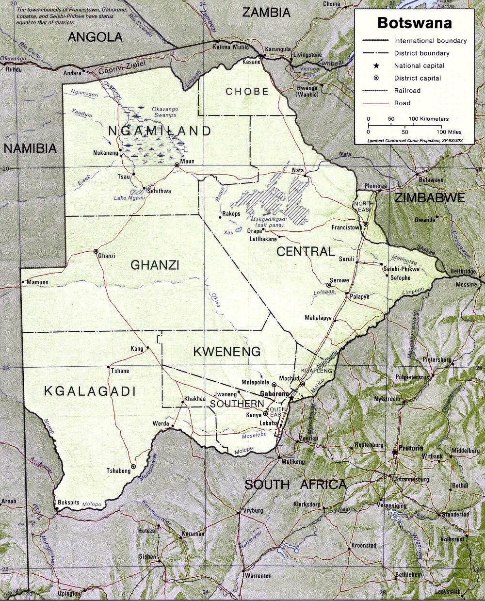 Carte du Botswana (topographie).
