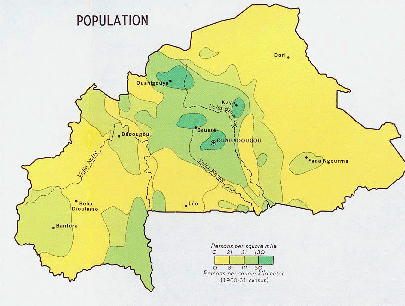 Carte du Burkina-Faso (population).