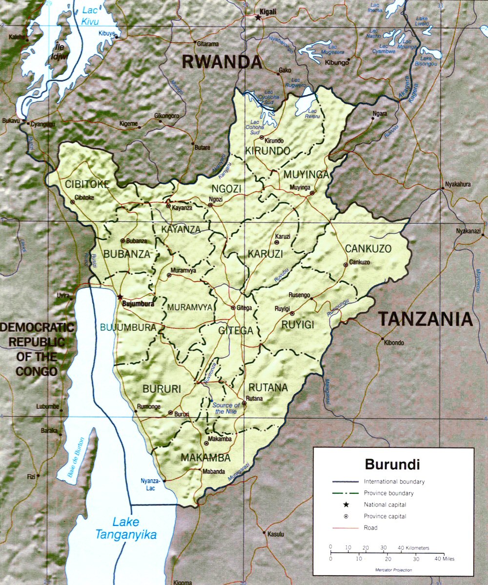 Carte du Burundi : topographie.