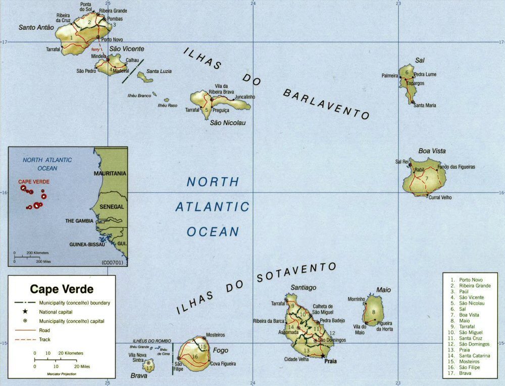 Carte des îles du Cap Vert (topographie).