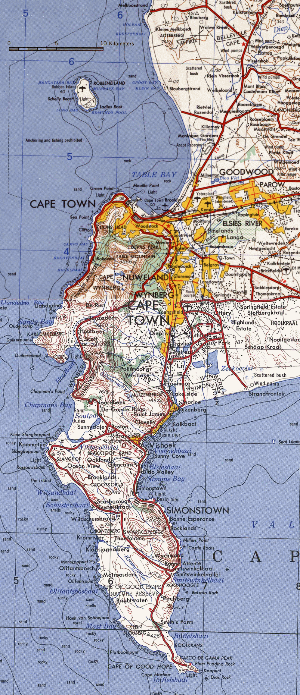 Carte de l'Afrique du Sud (Cape Town et le cap de Bonne Espérance).