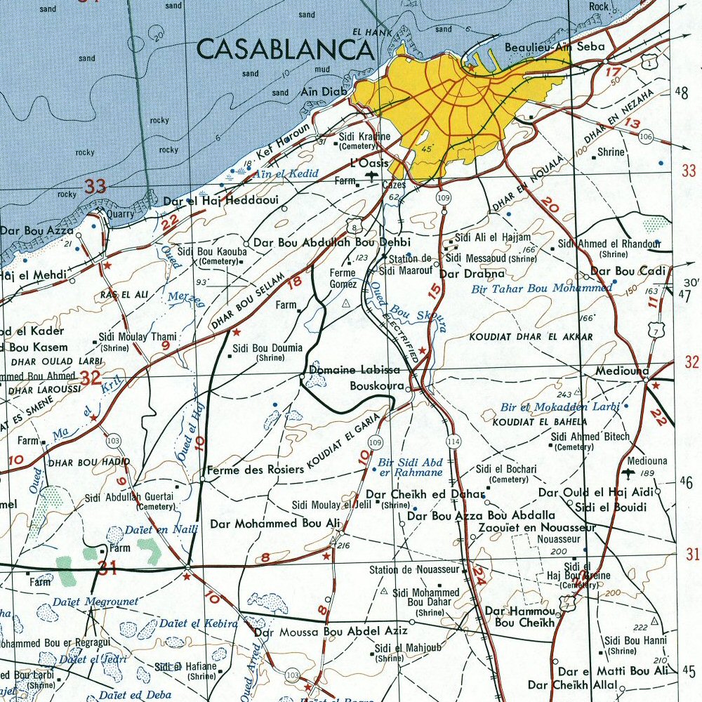 Carte du Maroc : la région de Casablanca.