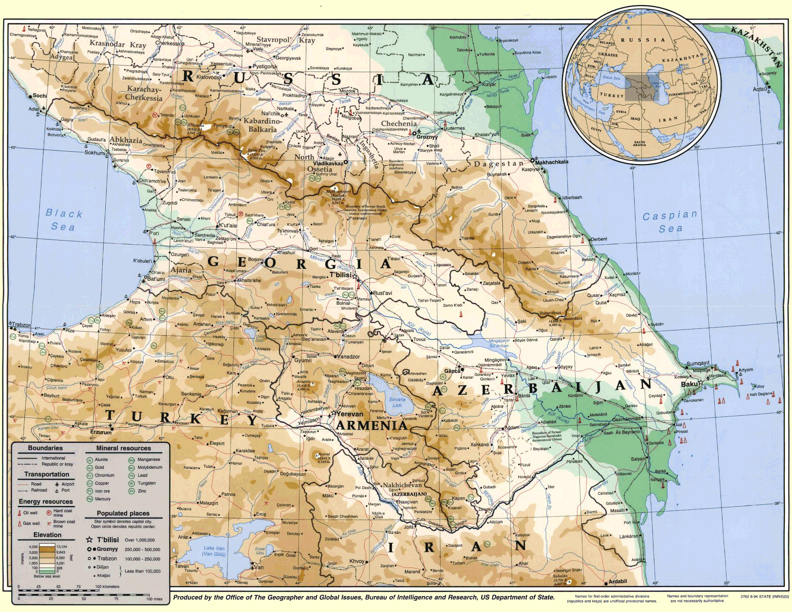Carte de la rgion du Caucase.