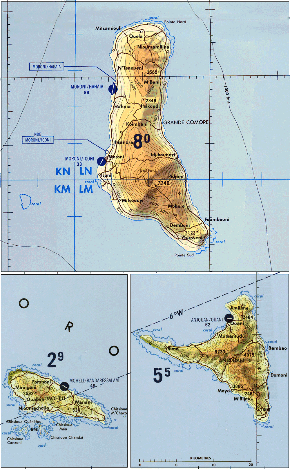 Carte des Comores (topographie).
