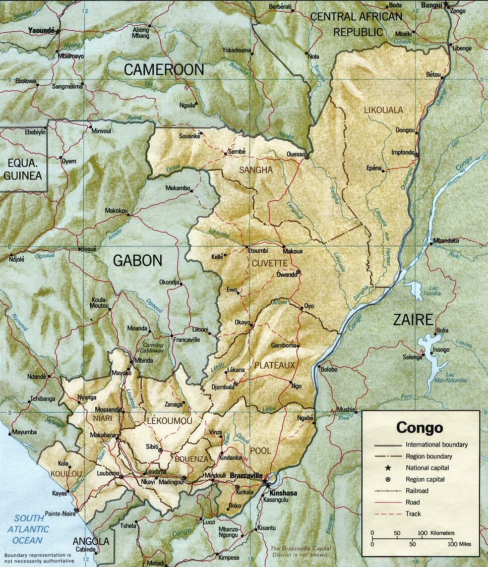 Carte topographique du Congo-Brazzaville.