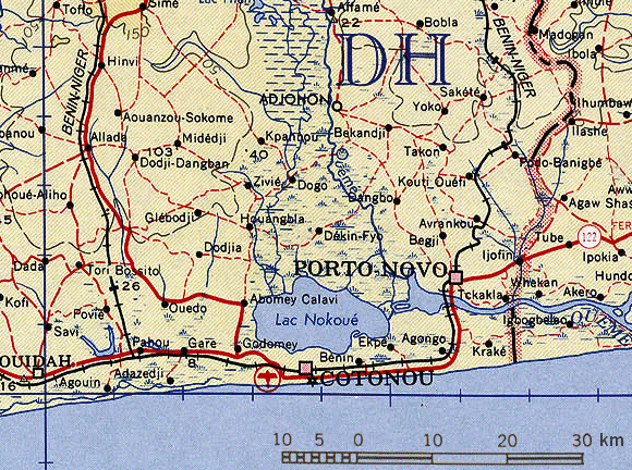 Carte des environs de Cotonou.