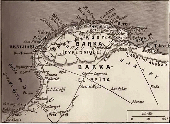 Carte de la Cyrénaïque (Libye).