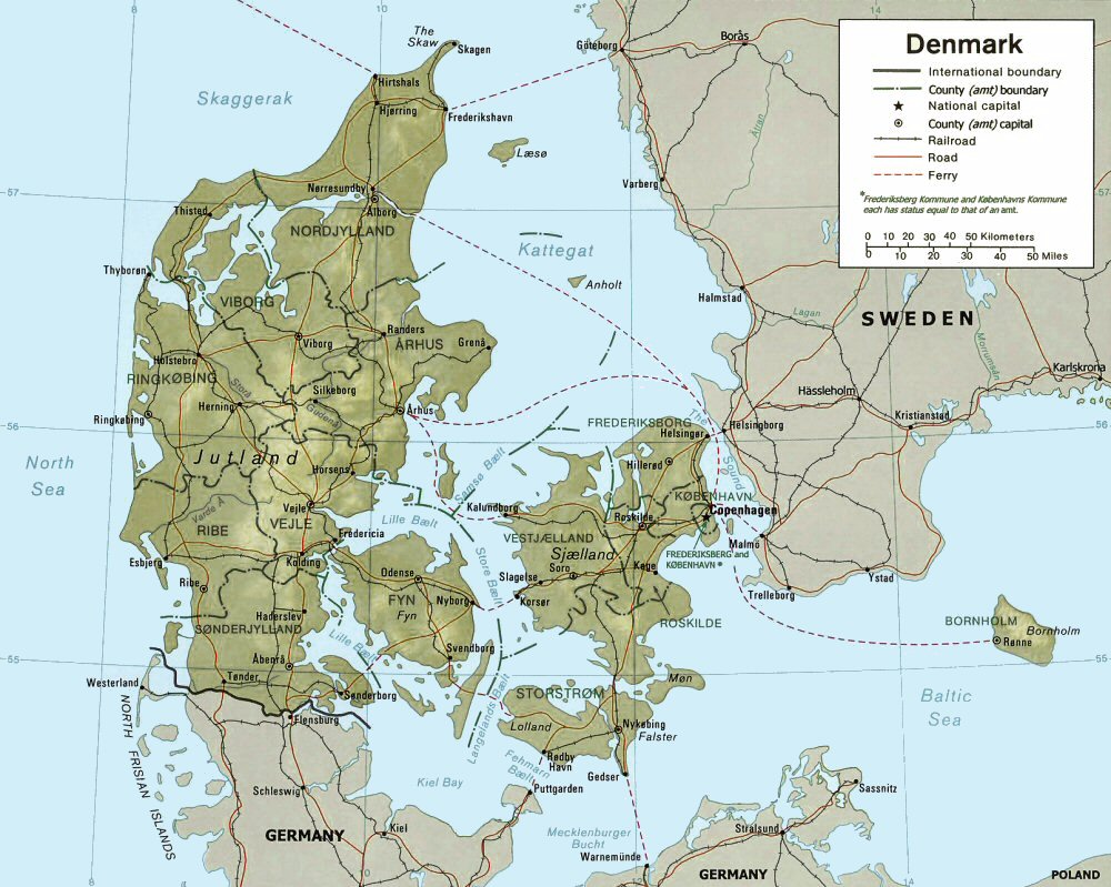 Carte du Danemark (géographie).