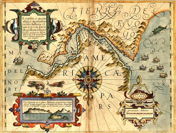 Hondius : carte du détroit de Magellan (1611).