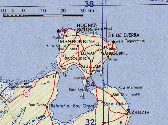 Carte de l'île de Djerba.