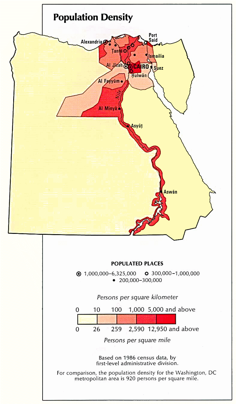 Carte de l'Egypte (démographie).