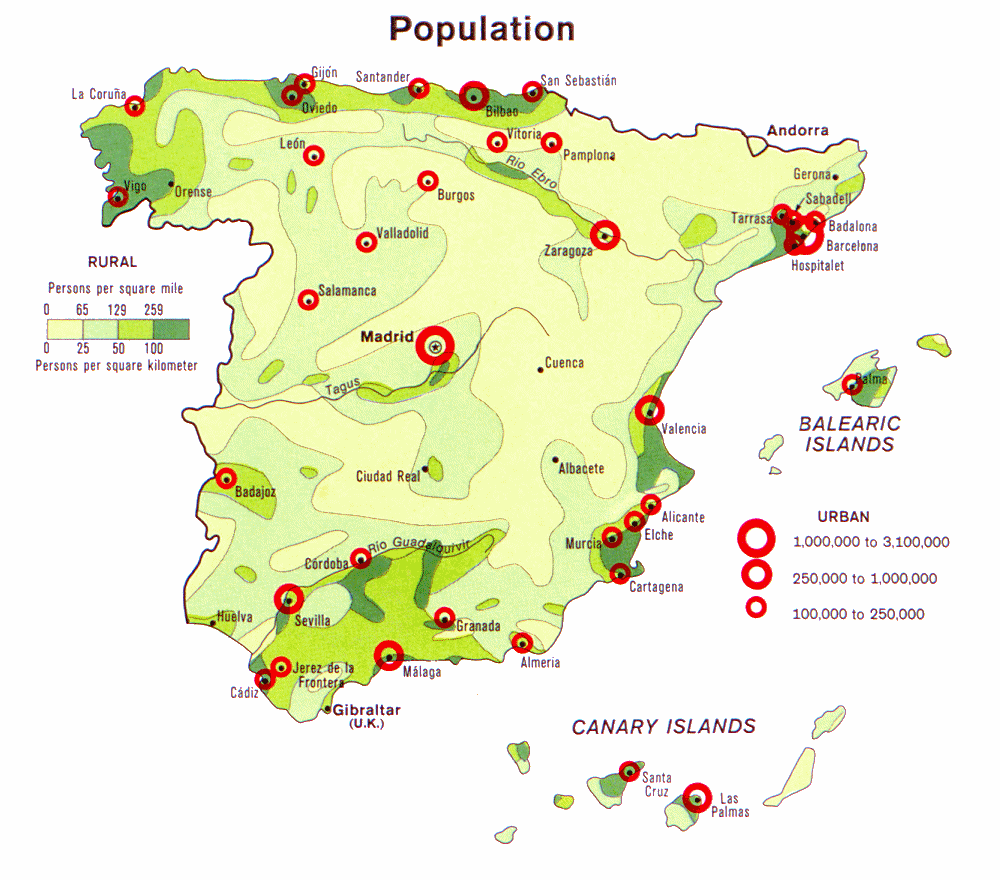 Carte de l'Espagne : dmographie.