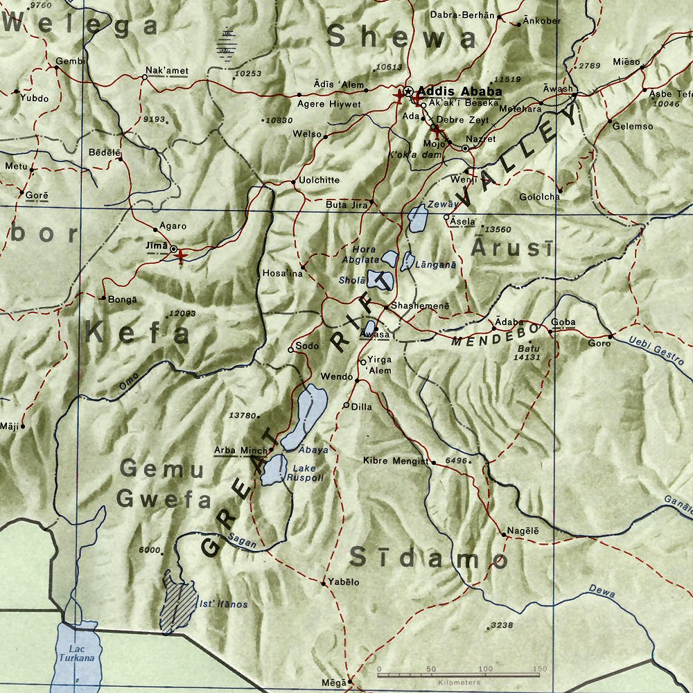 Carte du Sud de l'Ethiopie (Grand Rift et vallée de l'Omo).