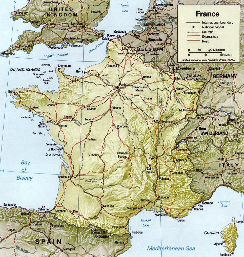 Carte de la France (topographie).