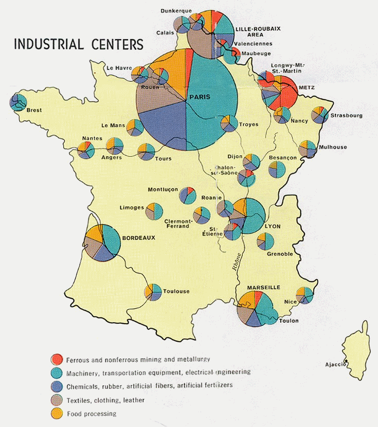 Carte de la France : rgions industrielles.