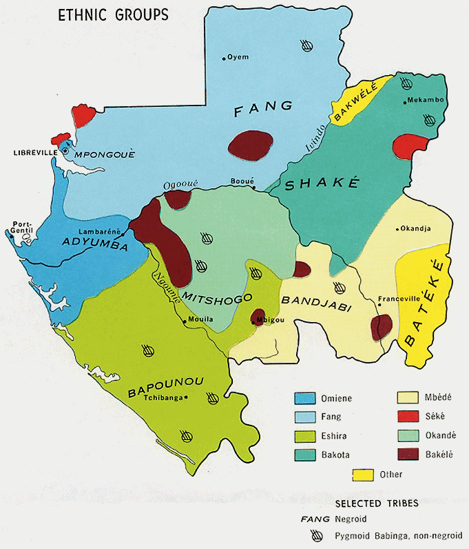 Carte du Gabon : langues et ethnographie.