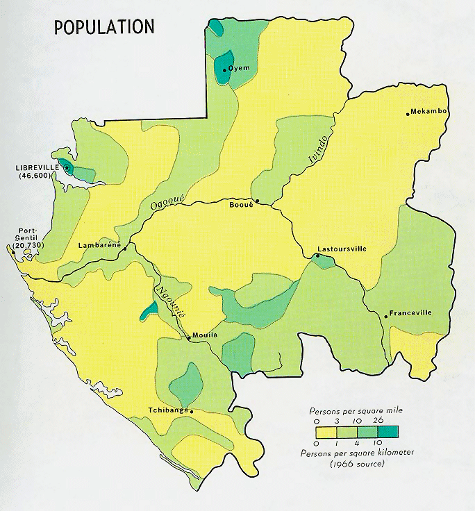 Carte du Gabon : densité de la population.