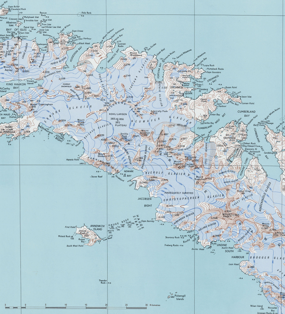 Carte de la Gorgie du Sud (partie centrale).