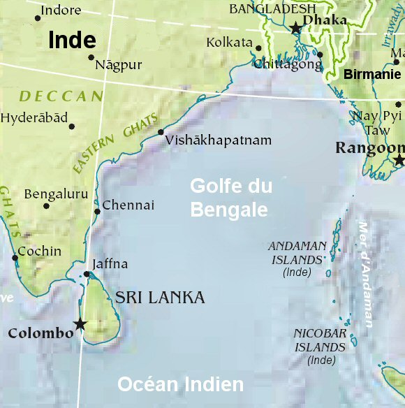 Carte du golfe du Bengale.