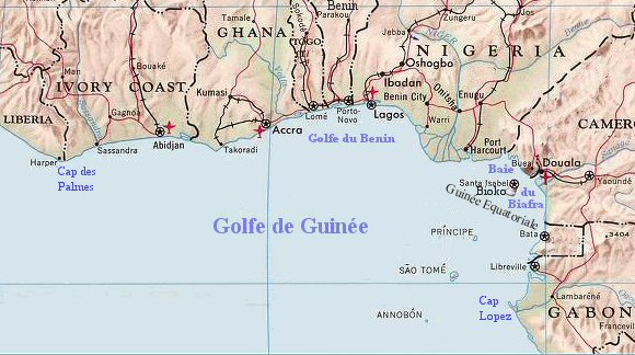 Carte du Golfe de Guinée.