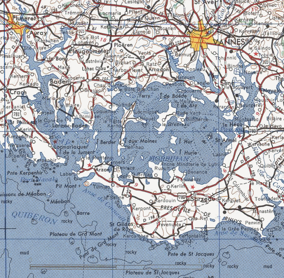 Carte du golfe du Morbihan.