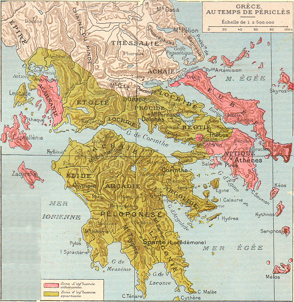 Carte de la Grce au temps de Pricls.