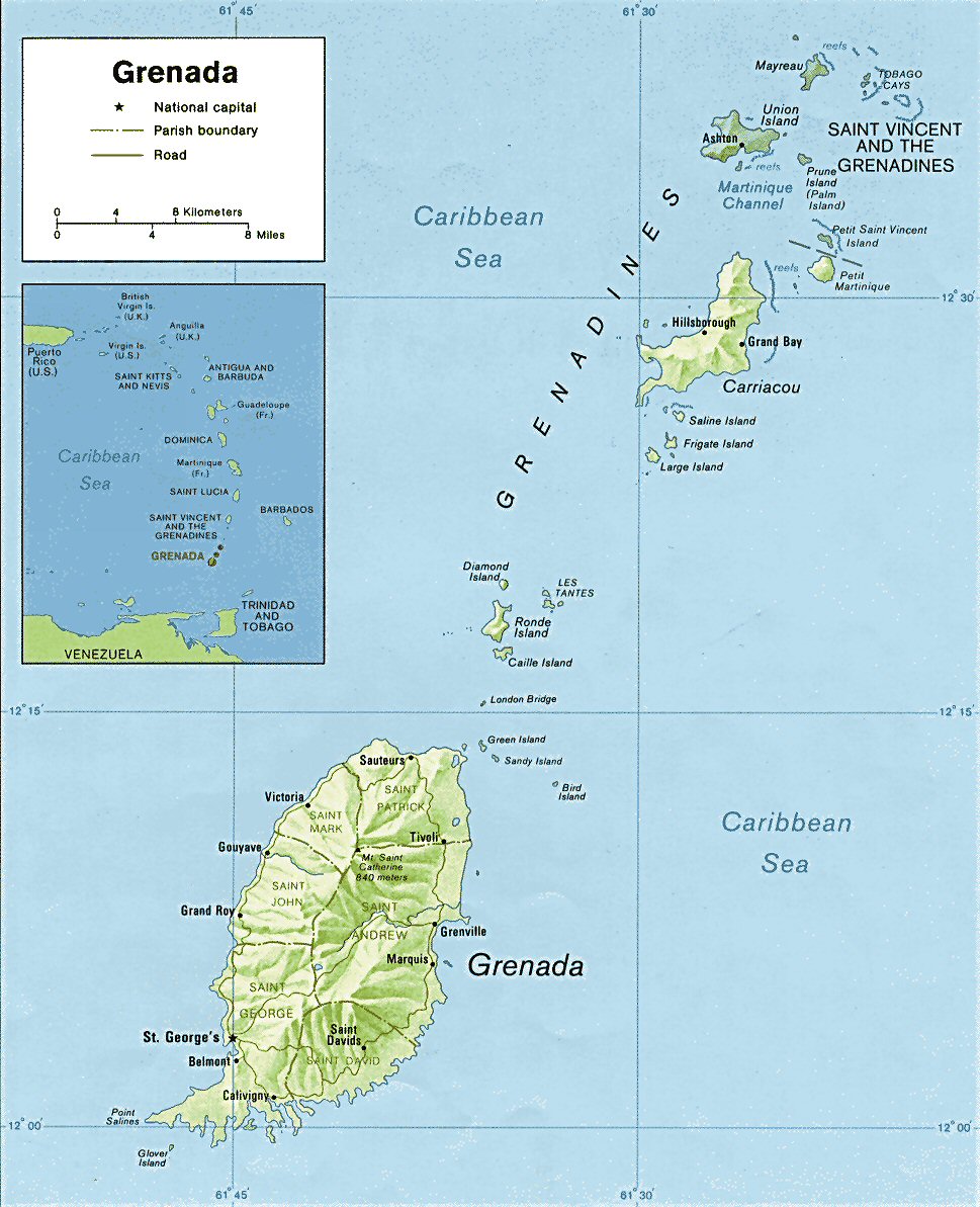 Carte de l'île de la Grenade.