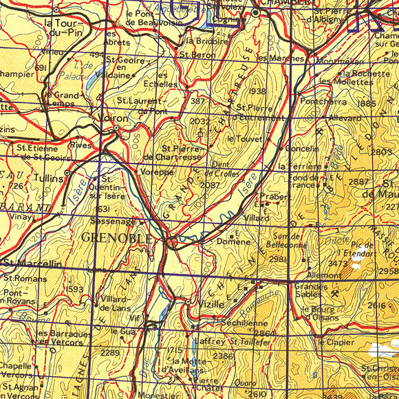 Carte des environs de Grenoble et du Grésivaudan.