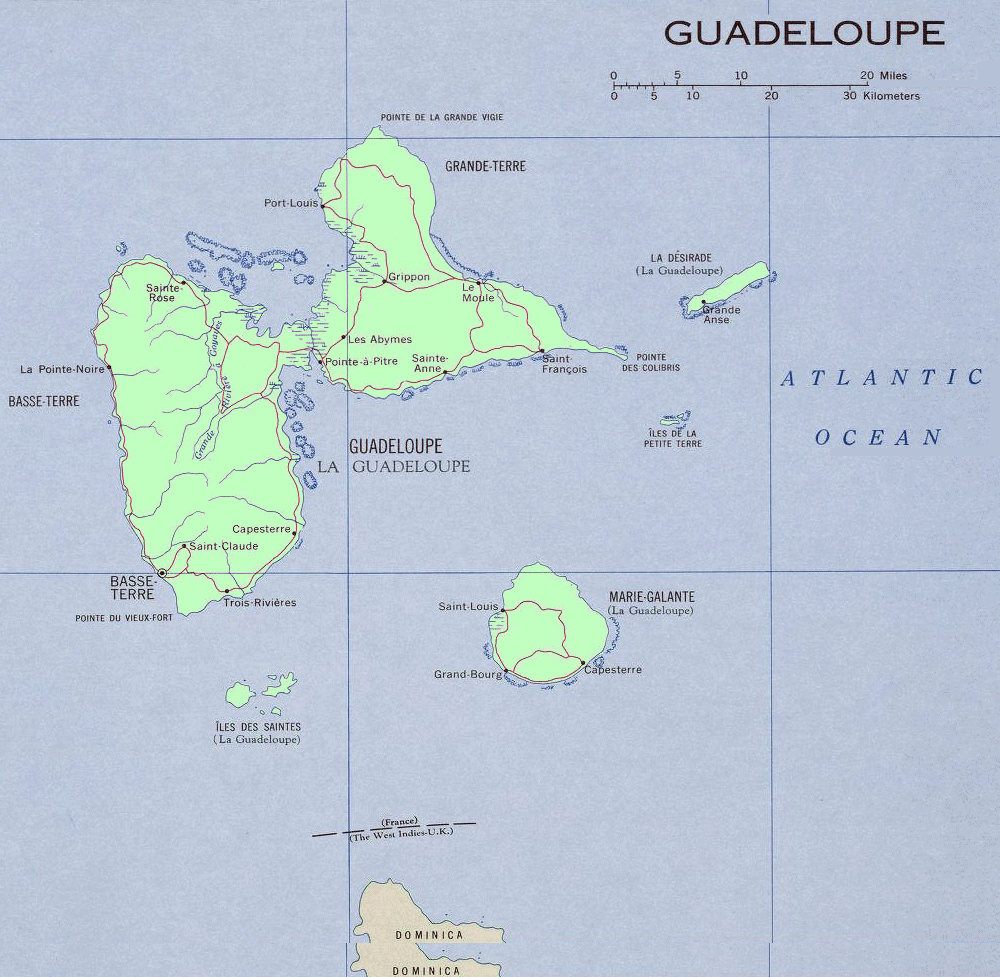 Carte de la Guadeloupe.