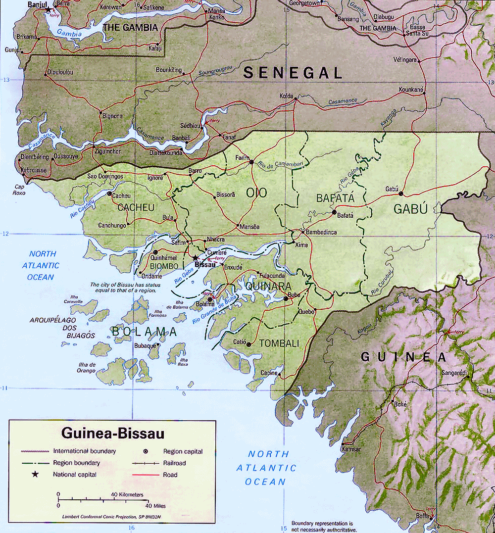 Carte de la Guinée-Bissau : topographie.