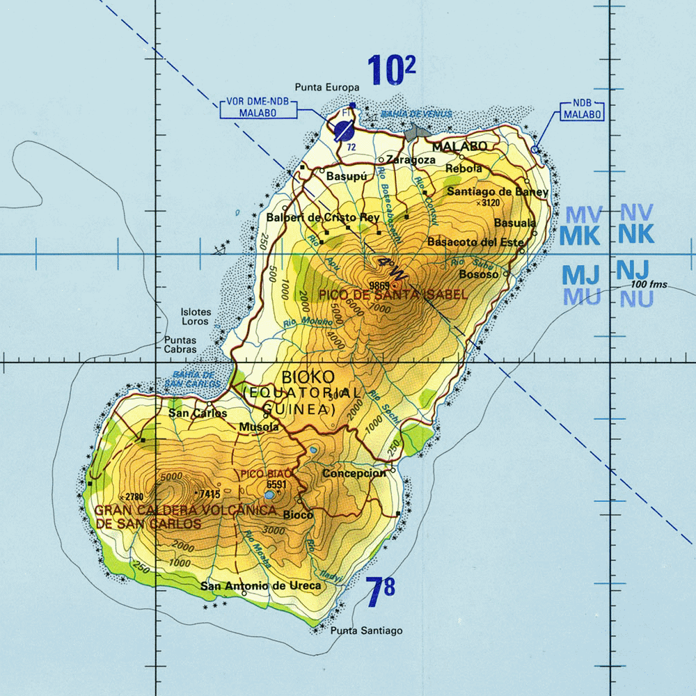 Carte topographique de la Guinée Equatoriale (Bioko).